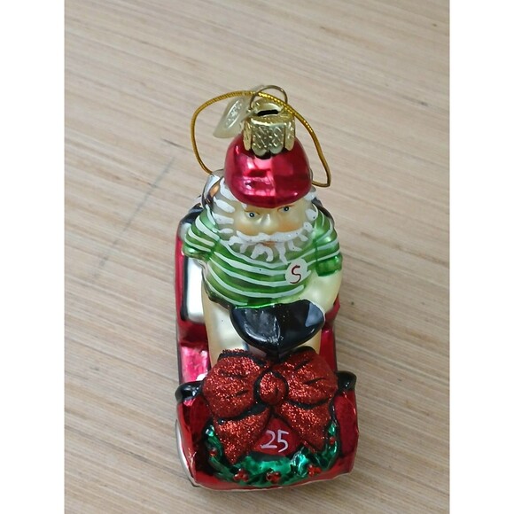 Santa Claus Driving Golf Cart "I love Golf" Glass Christmas Ornament Gift Idea - Picture 8 of 11